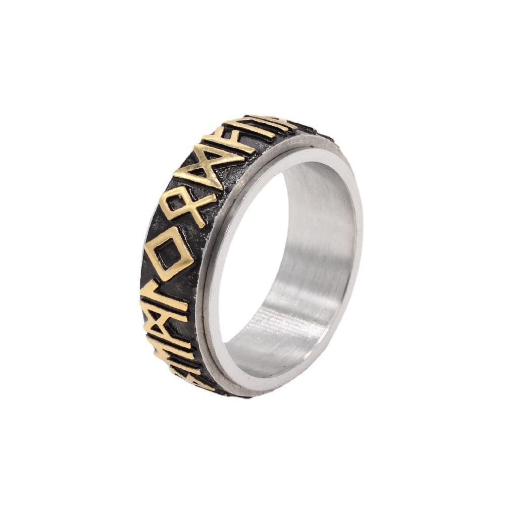 Retro Viking Men Turnning Titanium Steel Ring for Men