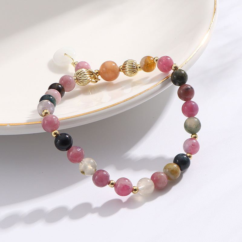 Colorful Natural Tourmaline Bracelet with Jade Safety Buckle - Wholesale In Stock