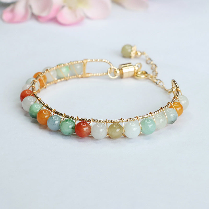 Good Fortune Sterling Silver and Jade Beaded Bracelet