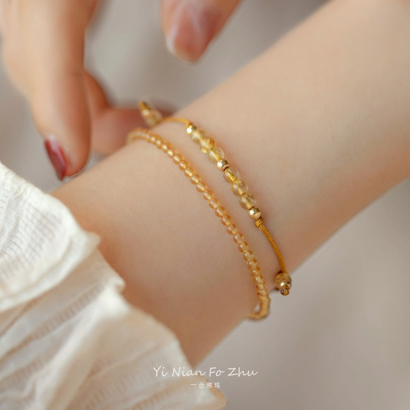 Lucky Gold Bead Natural Stone Bracelet with 14k Gold Plating