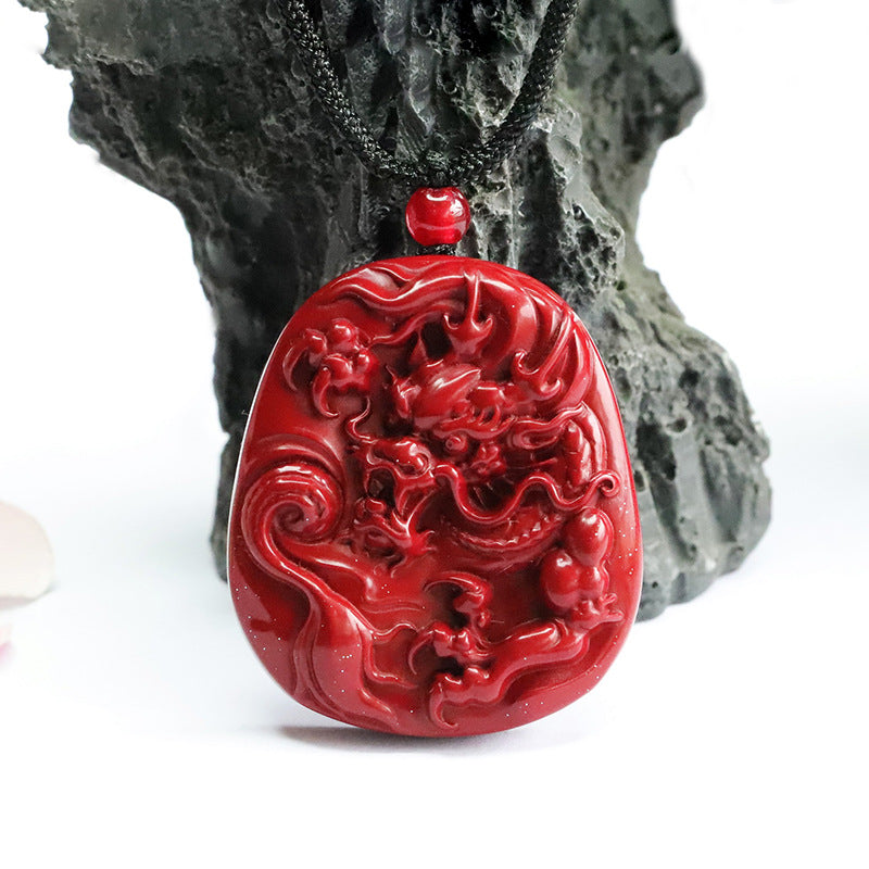 Cinnabar dragon Pendant Purple Gold Sand Carving Dragon Pendant