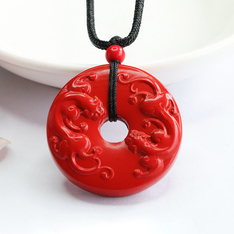 Cinnabar Safety Buckle Pendant Red Sand Carving Pixiu Pendant