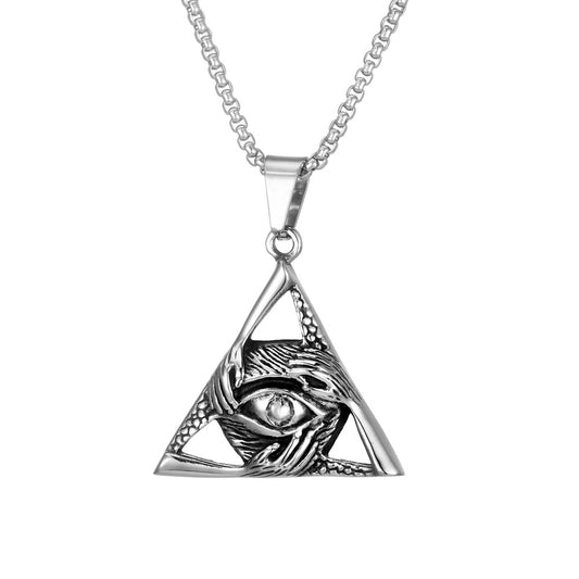 Titanium Steel Devil's Eye Pendant Necklace for Men - Retro Triangular Guardian Design