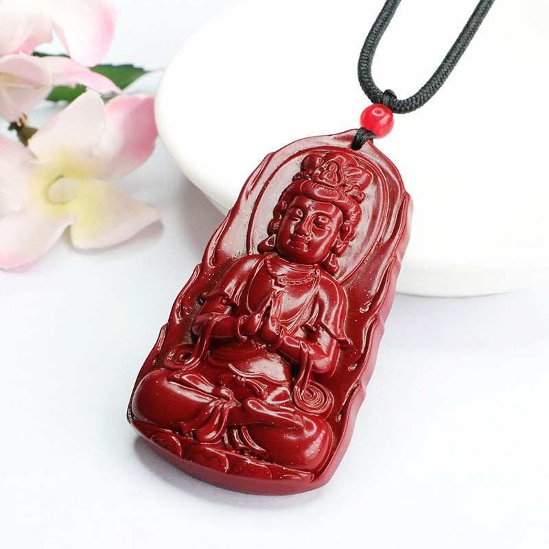 Vermilion Sand Pendant Purple Gold Sand Carving Guanyin Bodhisattva Pendant