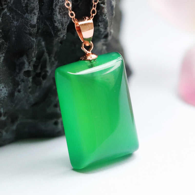 Green Chalcedony Pendant with Rose Gold Necklace