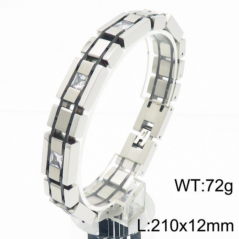 Customizable Zircon-Studded Titanium Steel Bracelet for Men - Trendy One-Piece Hair Jewelry Gift for Birthdays in Europe and America