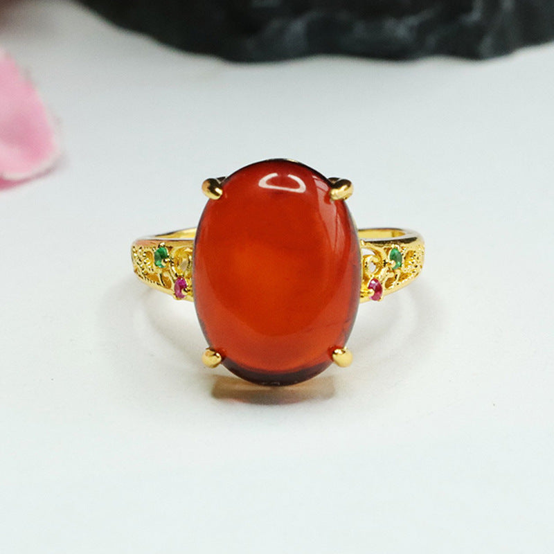 Elegant Retro Ring with Amber and Zircon Gemstones