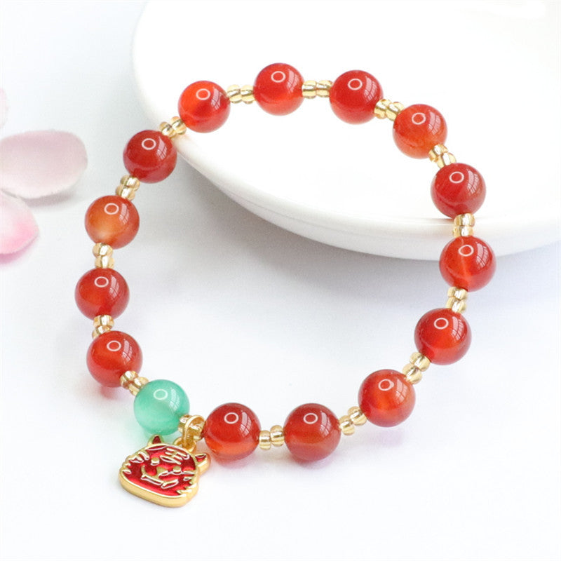 Red Agate and Chalcedony Sterling Silver Bracelet