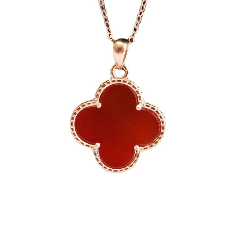 Red Agate Clover Sterling Silver Pendant