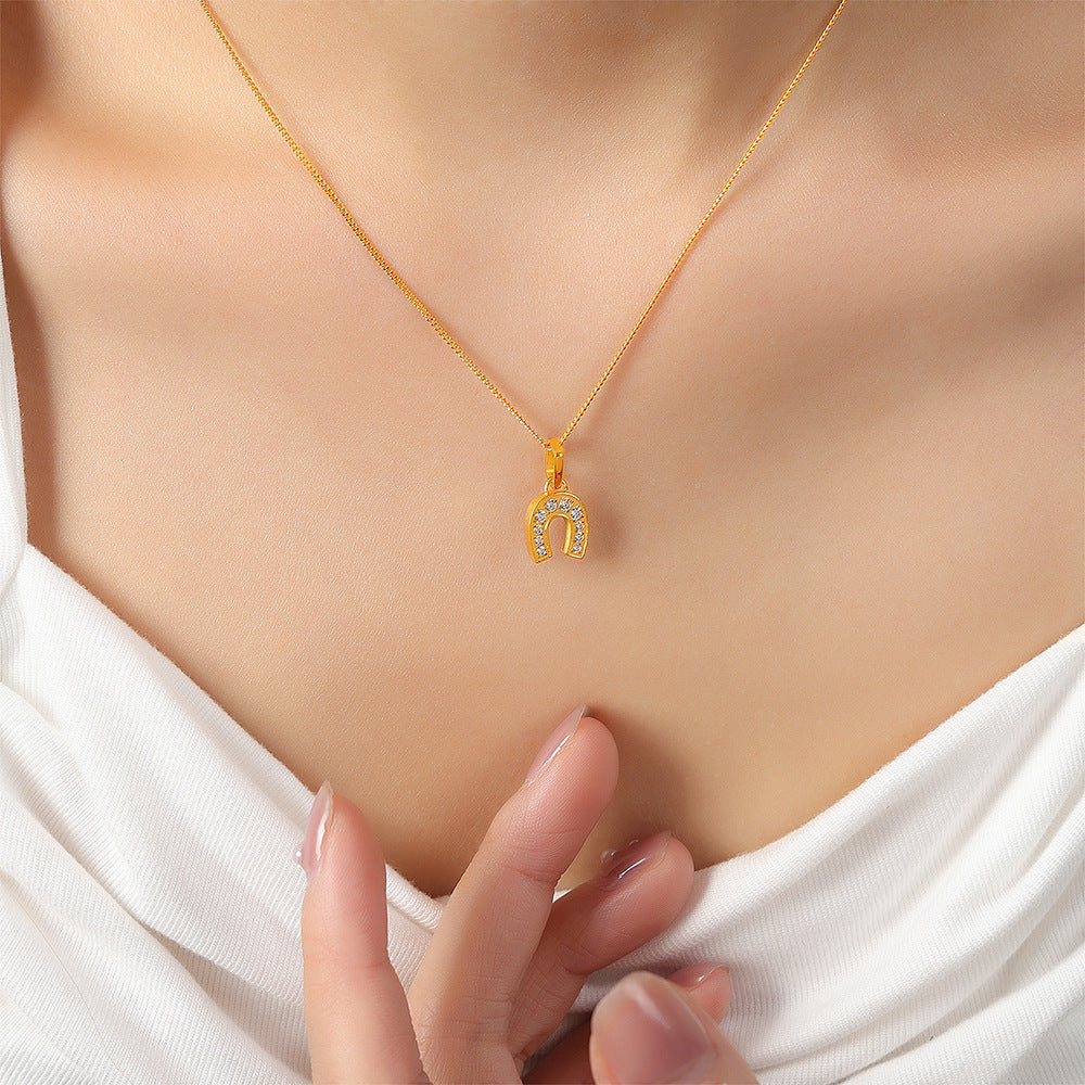 Golden U-Shaped Zircon Pendant Necklace - Planderful Everyday Genie Collection