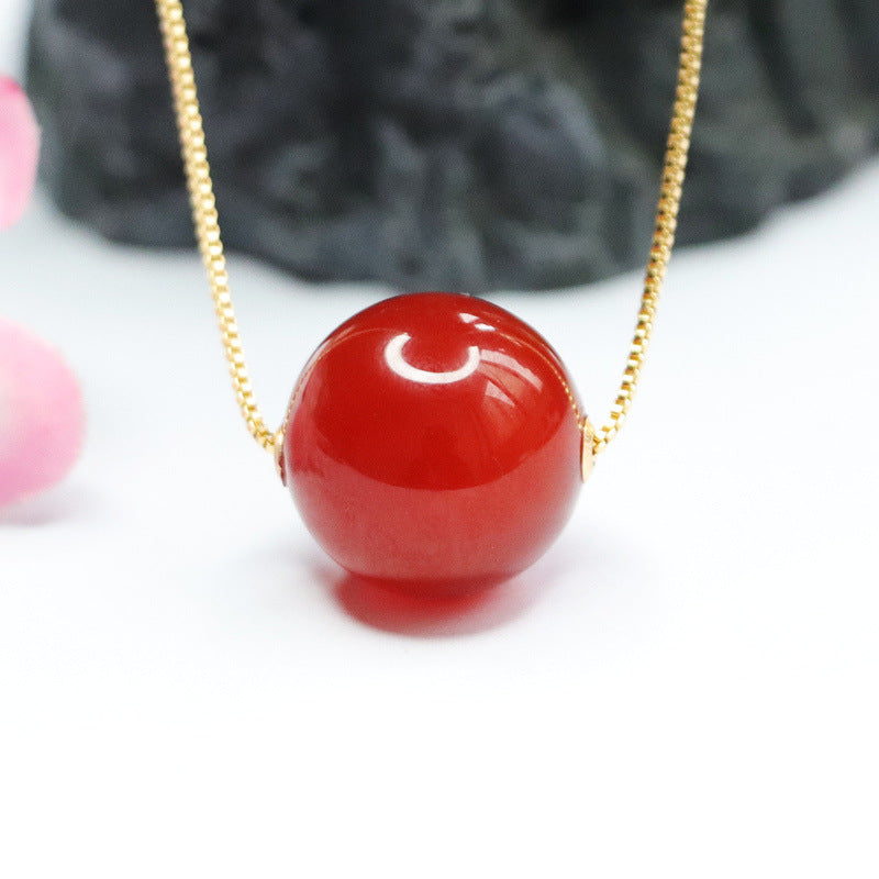 Golden Natural Red Agate Bead Pendant Necklace for Elegant Jewelry Look