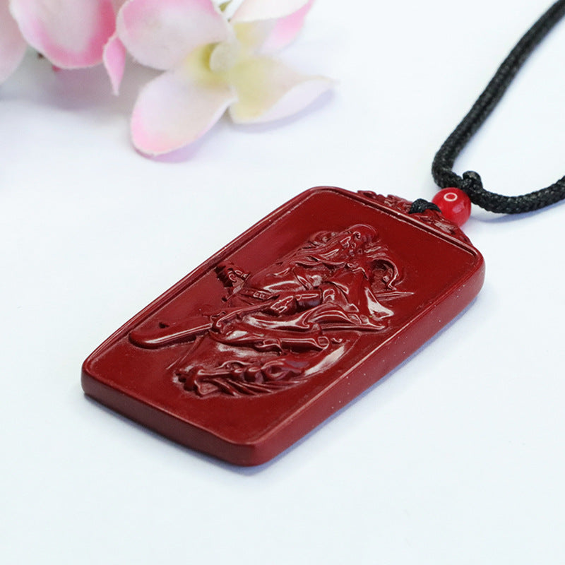 Cinnabar Pendant Force God of Wealth Guanyu Rectangle Pendant