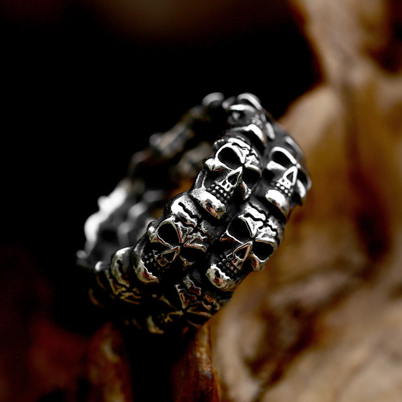 Wholesale Stainless Steel Skull Ring for Men - European and American Punk Hip-Hop Titanium Steel Design