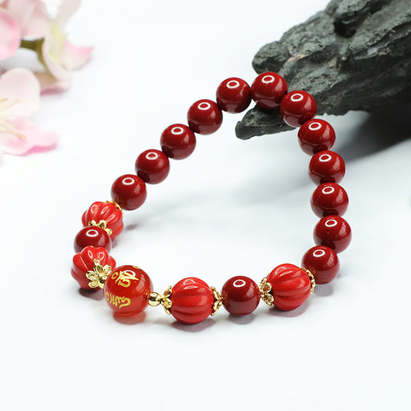 Cinnabar and Purple Gold Sand Beaded Bracelet with Sterling Silver Accents