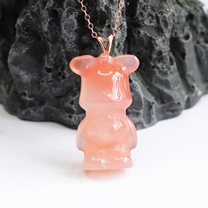 Rose Gold Necklace with Sterling Silver Agate Bear Pendant