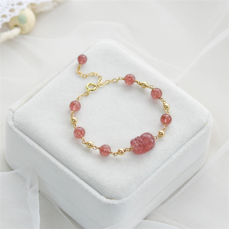 Strawberry Crystal Carving Sterling Silver Bracelet - Fortune's Favor