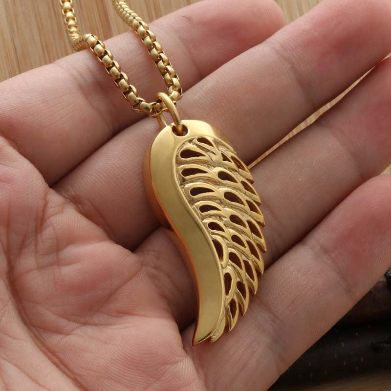 Punk Angel Wing Pendant Necklace in Titanium Steel - Retro Style for Trendy Men and Women