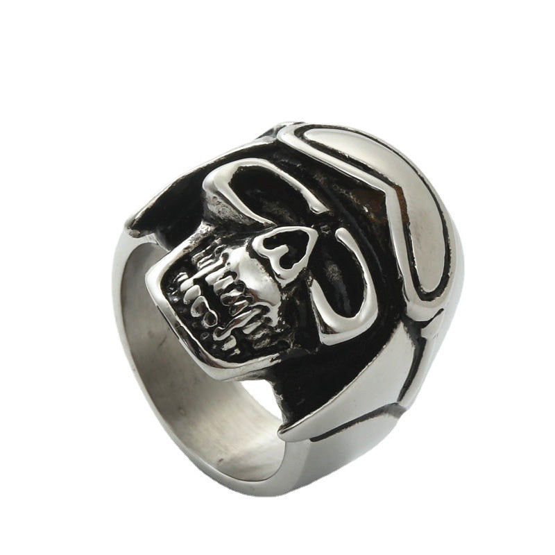 Punk-Inspired Titanium Steel Skull Ring for Men - Retro Hipster Style