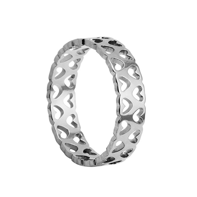 Hollow Love Titanium Steel Couple Rings - Valentine's Day Hand Jewelry