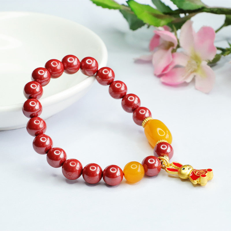 Cinnabar Bracelet with Imperial Sand and Golden Rabbit Chalcedony