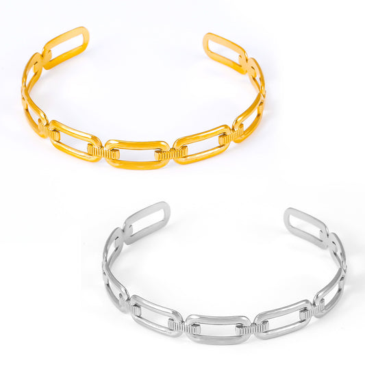 Stylish and Unique Gold-Plated Titanium Steel Bracelet with Geometric Back Splicing