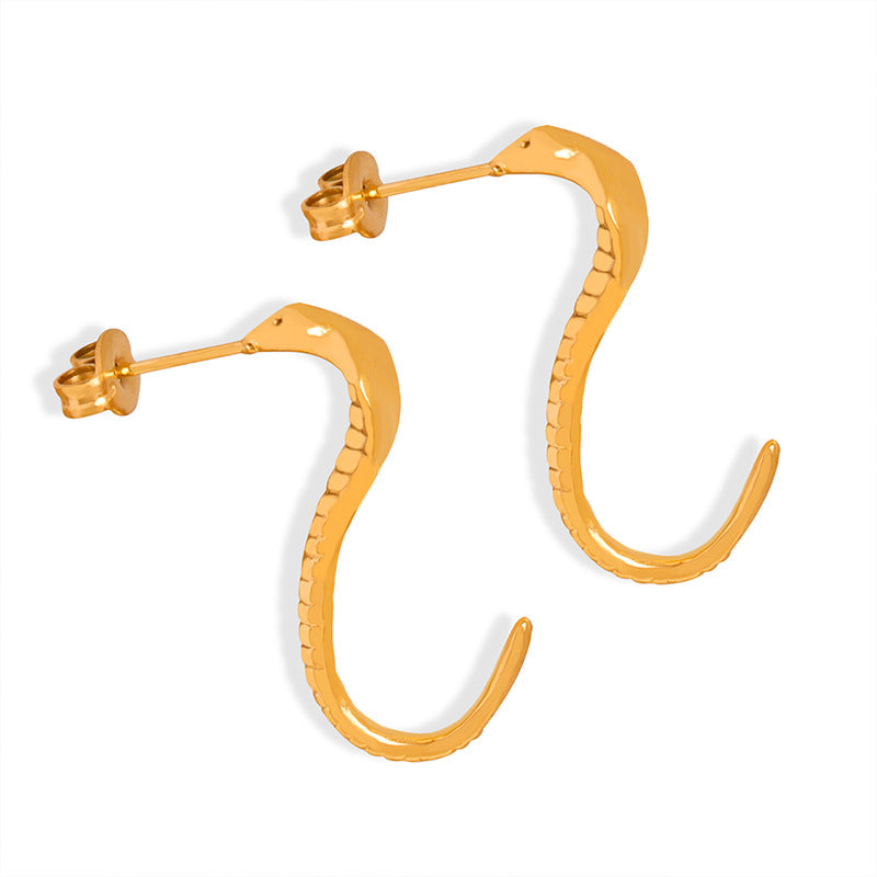 Snake Design Titanium Steel Gold-Plated Earrings - Chic and Edgy Jewelry for Women