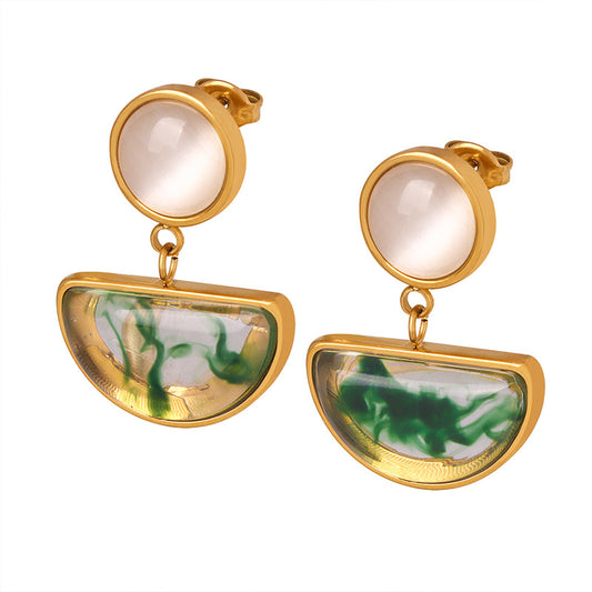 Elegant Opal Resin Earrings with Gold-Plated Details