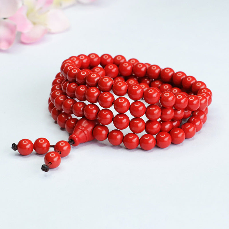 Cinnabar Red Sand Multi-ring Bracelet with 108 Beads Necklace