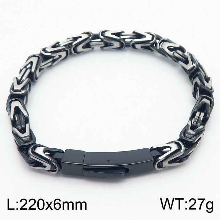 Stylish Hip-Hop Byzantine Bracelet for Men - Glossy 8mm V Type Titanium Steel Emperor Chain