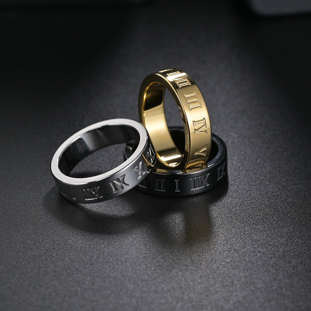 Elegant Roman Numeral Titanium Steel Ring for Men - Size 7-12