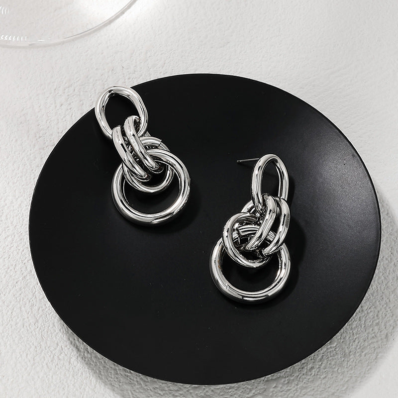 Chic Metal Circle Earrings with Multi Ring Design - Vienna Verve Collection