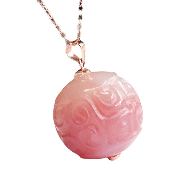 Rose Gold Necklace with Agate Ball Pendant and S925 Silver Chain