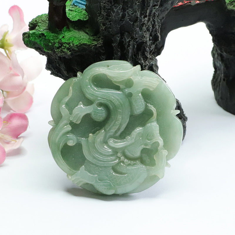 Green Dragon and Phoenix Fortune's Favor Jade Pendant