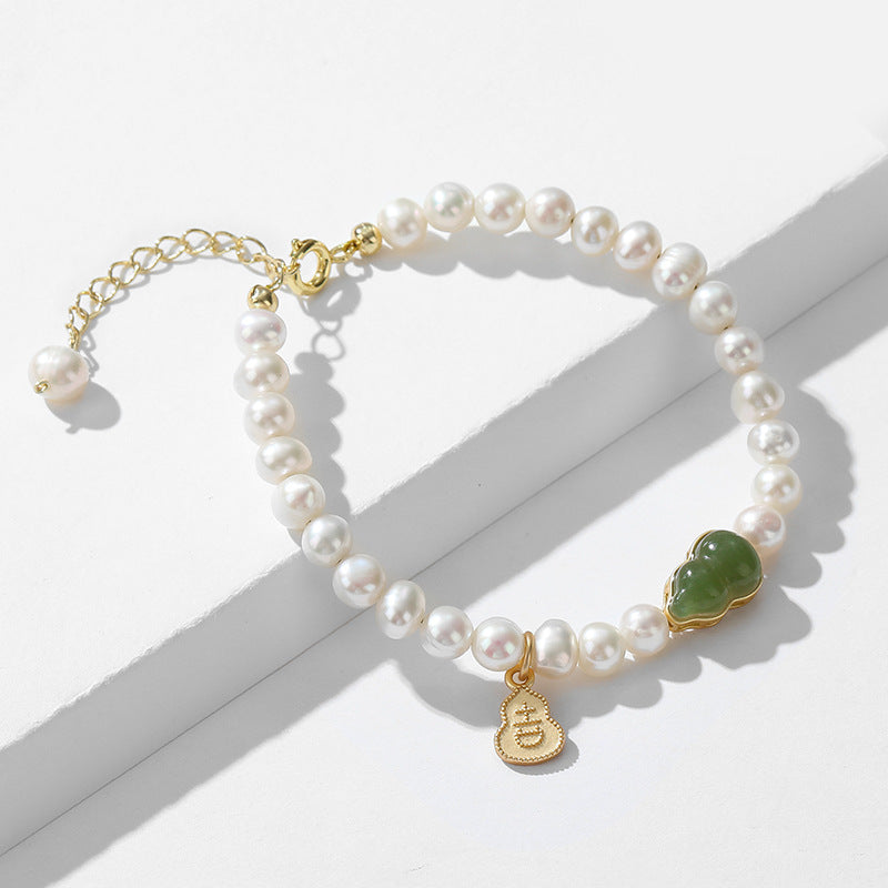 Fortune's Favor Sterling Silver Bracelet with Jade and Freshwater Pearl