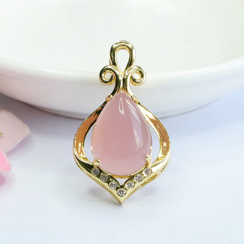 Rose Quartz Teardrop Pendant Necklace