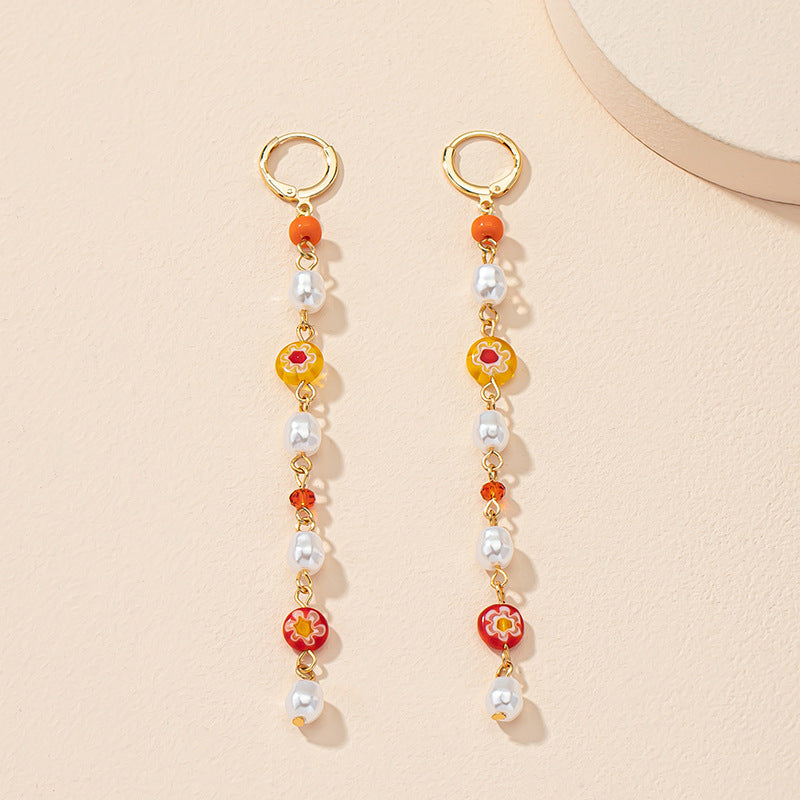 Elegant Glass Pearl Floral Earrings with a Japanese and Korean Twist