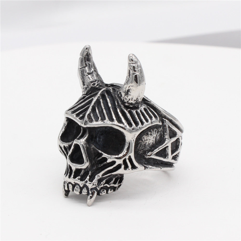 Halloween Ox Horn Skull Titanium Steel Ring for Men