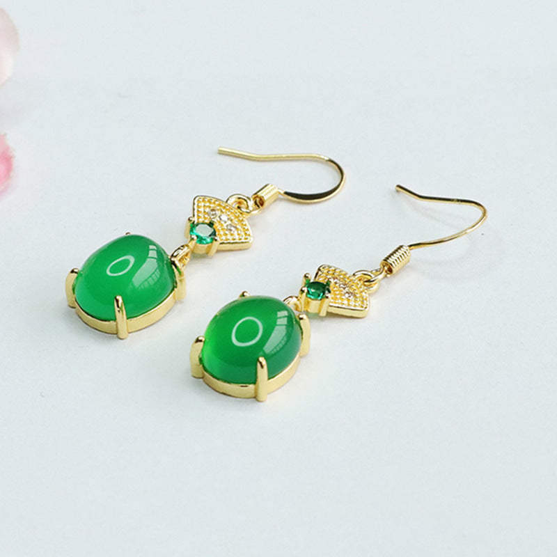 Fortune's Favor Green Chalcedony Red Agate Sterling Silver Earrings with Golden Ear Hooks