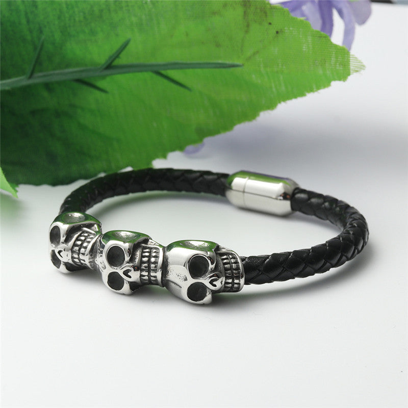 Personalized Titanium Steel Punk Skull Scalp Bracelet for Men - Stylish Braided Design