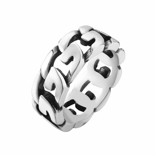 Stylish European-American Titanium Steel Chain Ring for Men - Vintage-Inspired Design