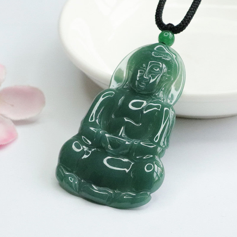 Elegant Green Jade Guanyin Pendant Crafted in Sterling Silver