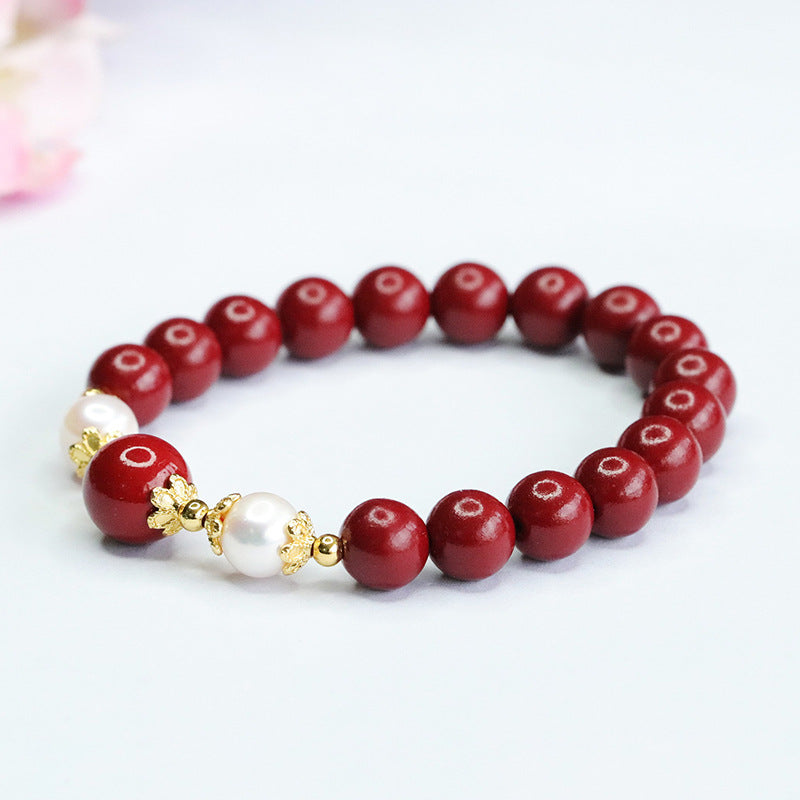 Vermilion Pearl and Gold Sand Bracelet: Handcrafted Sterling Silver Jewelry