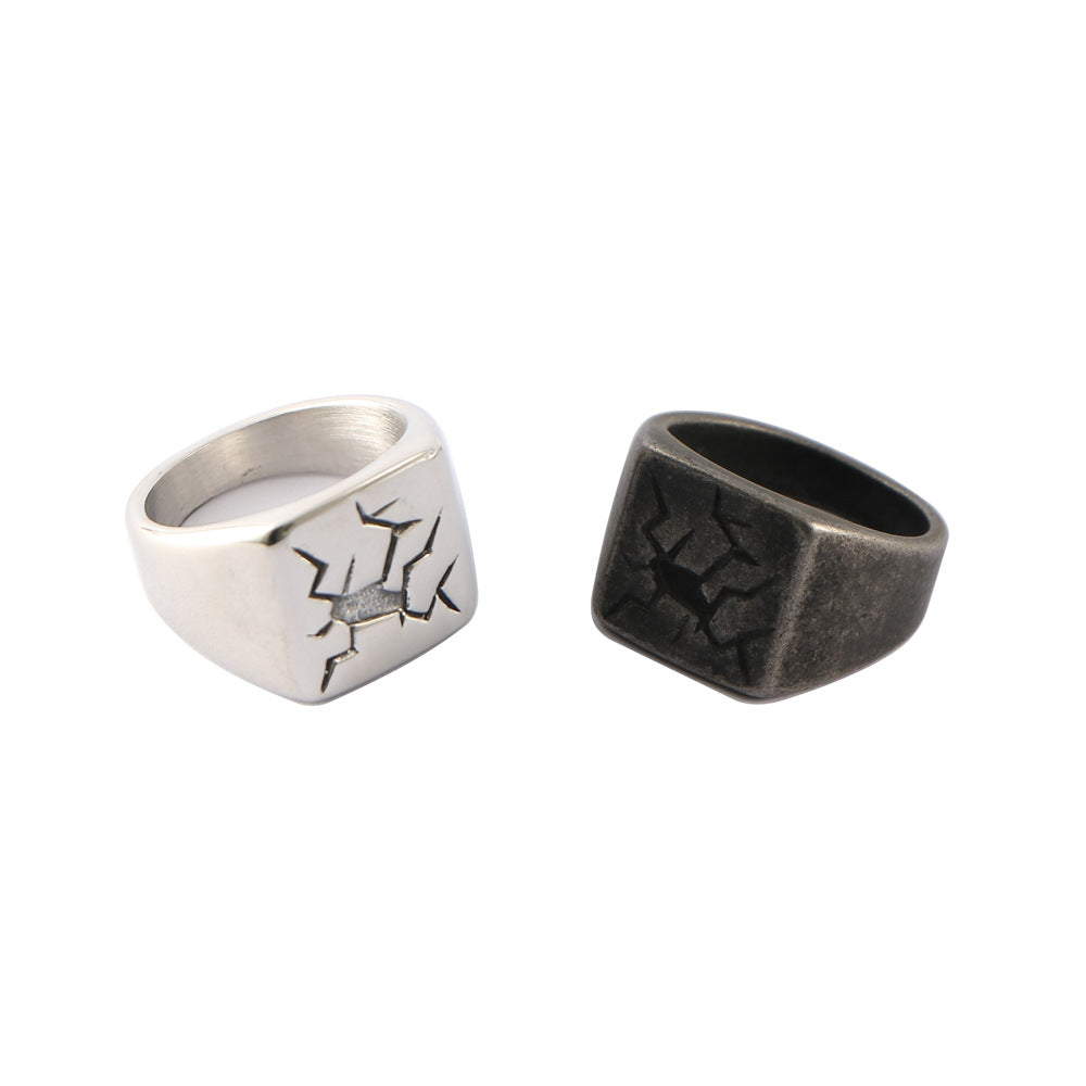 Retro Men's Titanium Steel Ring with Spider Crack Design - Personalized Cross-Border Style