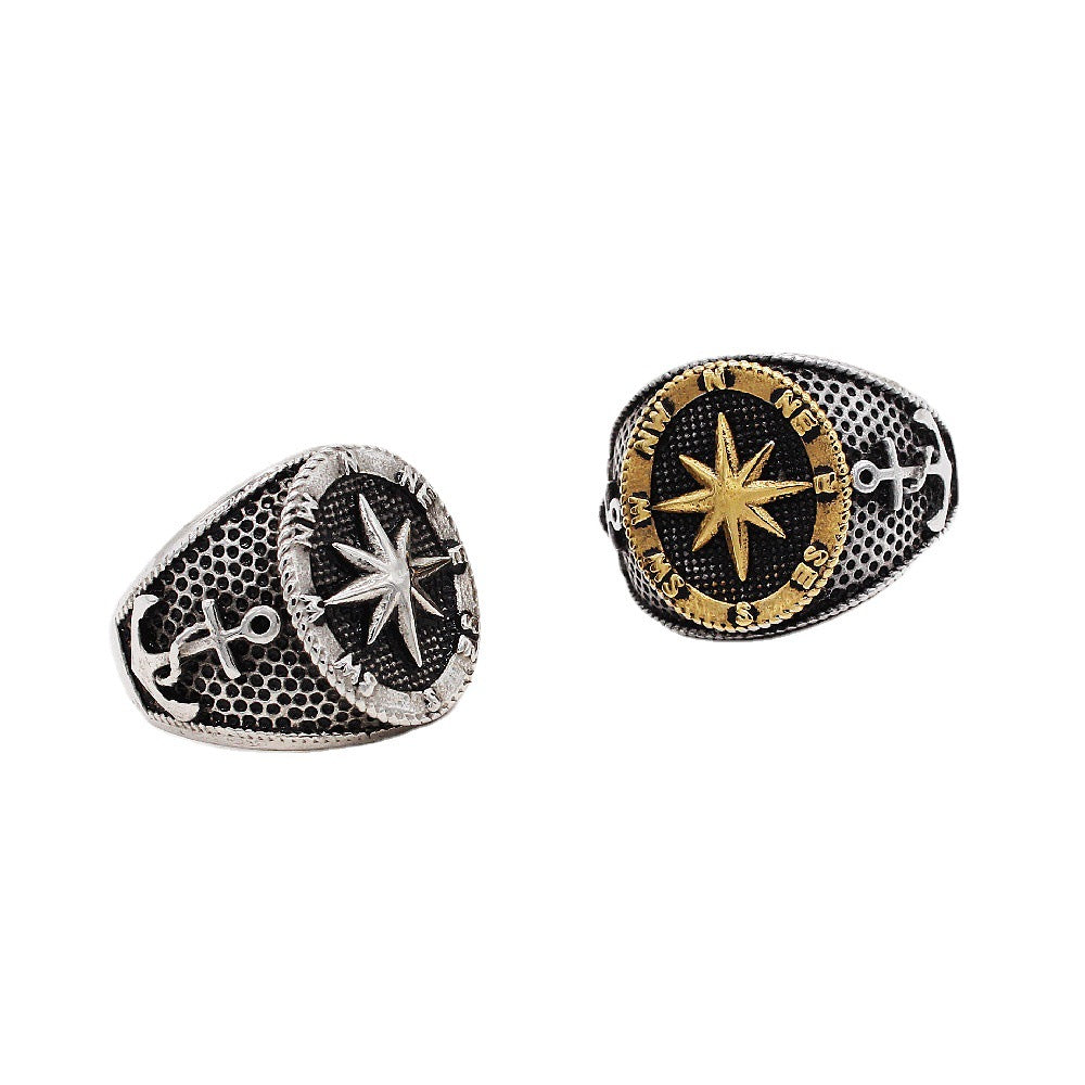 European and American Fashion Men's Titanium Steel Ring with Cross Compass