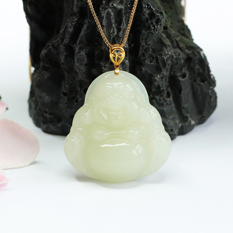 Buddha Necklace Featuring Genuine Hetian Jade