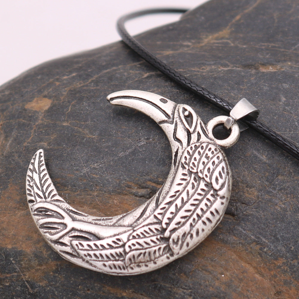 Mystic Crow Metal Necklace with Celtic Moon Pendant - Men's Nordic Talisman