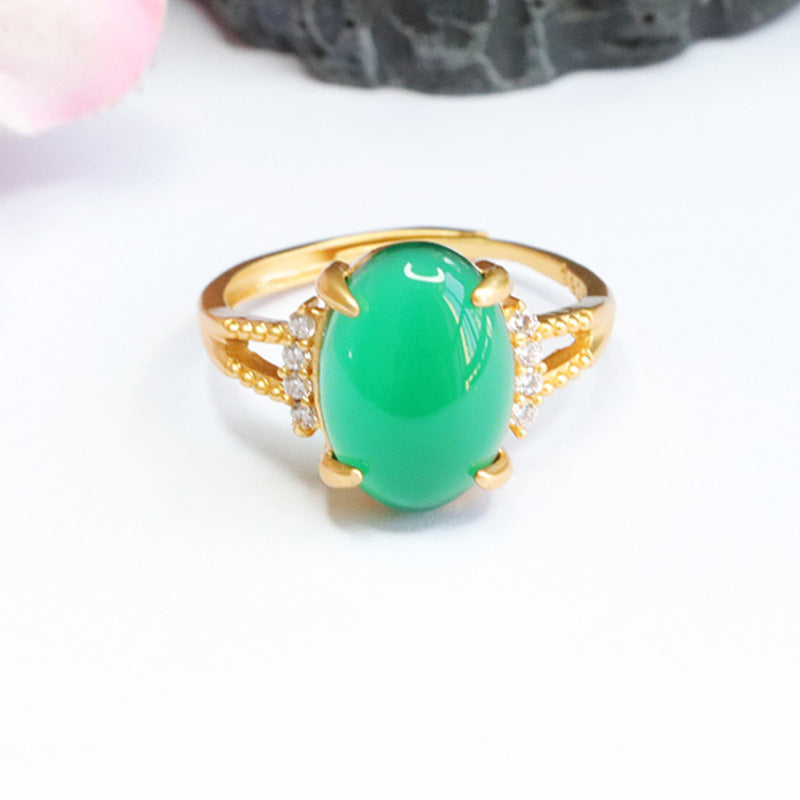 Green Chalcedony Split Shank Sterling Silver Ring - Fortune's Favor Collection