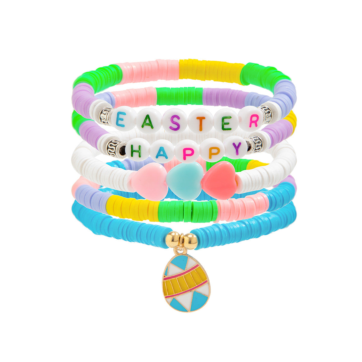 Love Bunny Bracelet Set with Soft Pottery Letter Charms