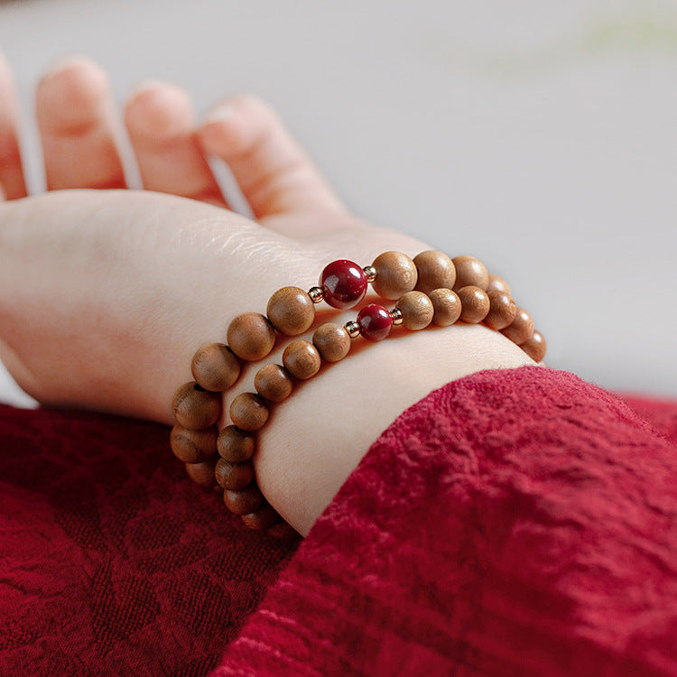 Peach Wood and Cinnabar Rabbit Bracelet for Men and Women