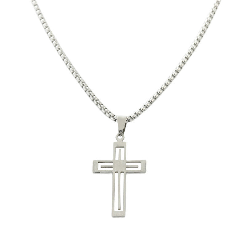 Trendy Men's Titanium Steel Cross Hollow Pendant Necklace - Retro Style